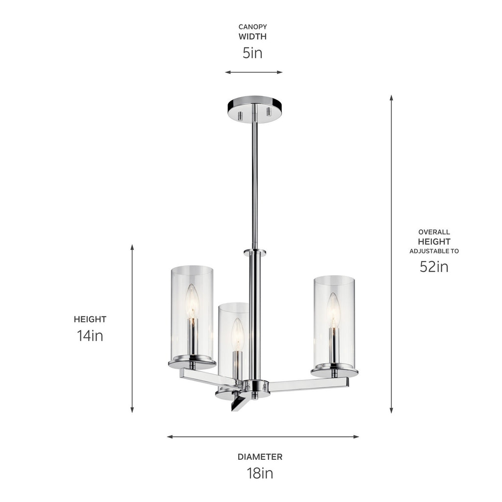 KICHLER 43997CH Crosby 13.75" 3 Light Convertible Chandelier With Clear Glass Chrome