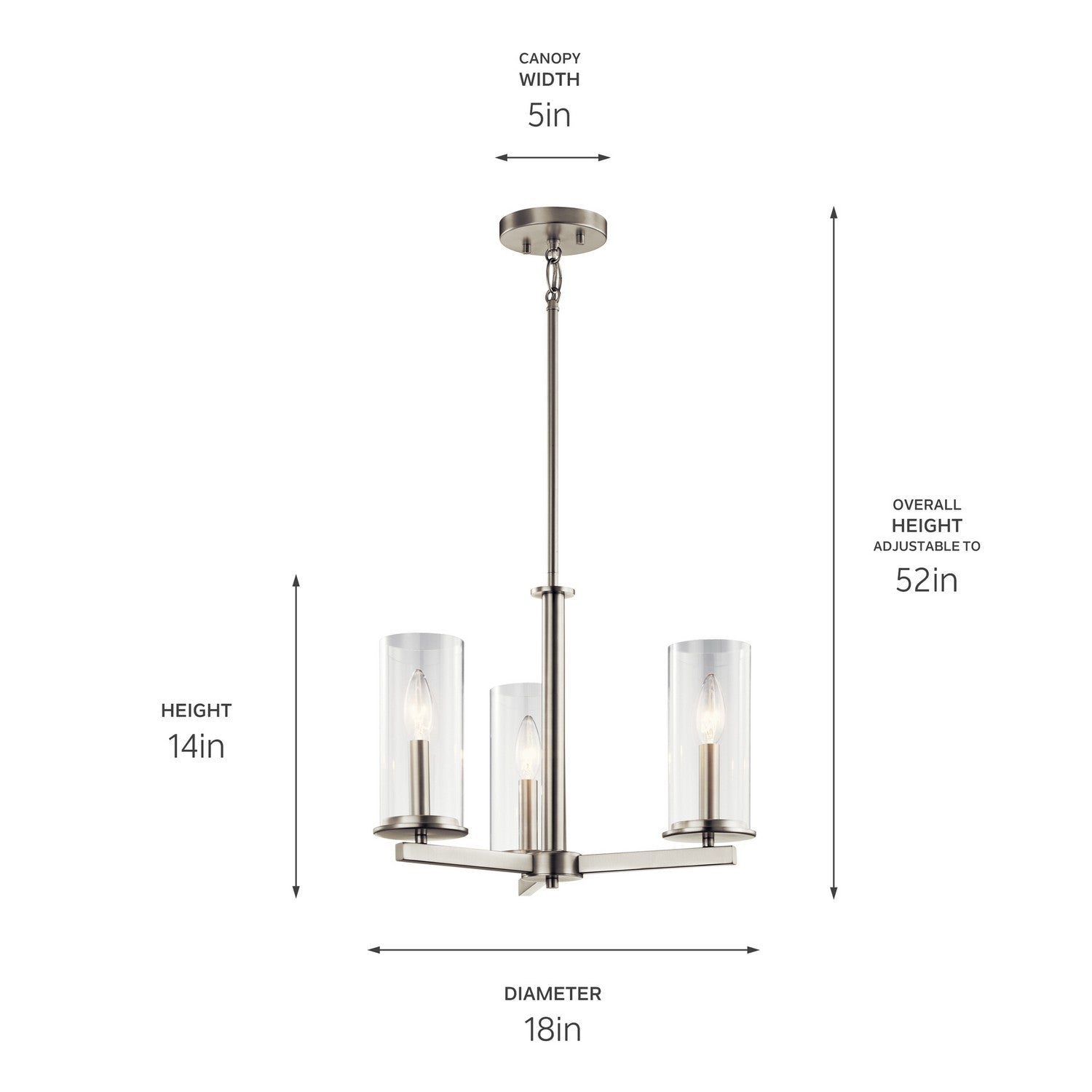 KICHLER 43997NI Crosby 13.75" 3 Light Convertible Chandelier With Clear Glass Brushed Nickel