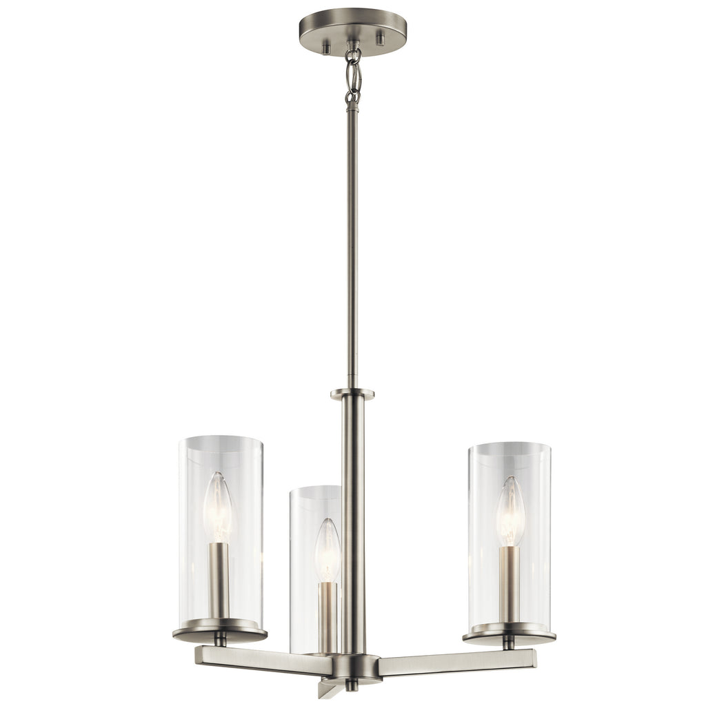 KICHLER 43997NI Crosby 13.75" 3 Light Convertible Chandelier With Clear Glass Brushed Nickel