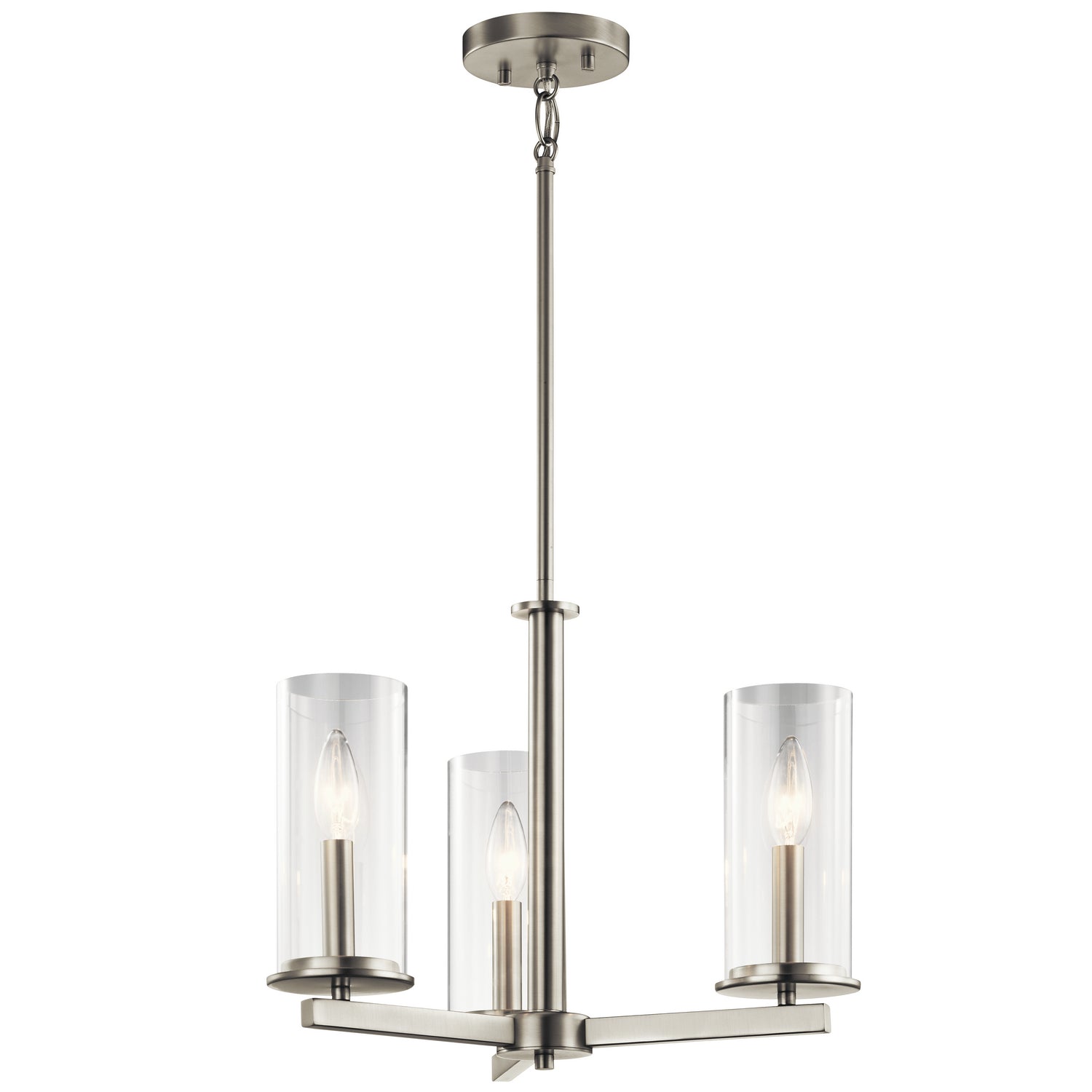 KICHLER 43997NI Crosby 13.75" 3 Light Convertible Chandelier With Clear Glass Brushed Nickel