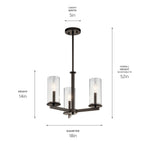 KICHLER 43997OZ Crosby 13.75" 3 Light Convertible Chandelier With Clear Glass Olde Bronze