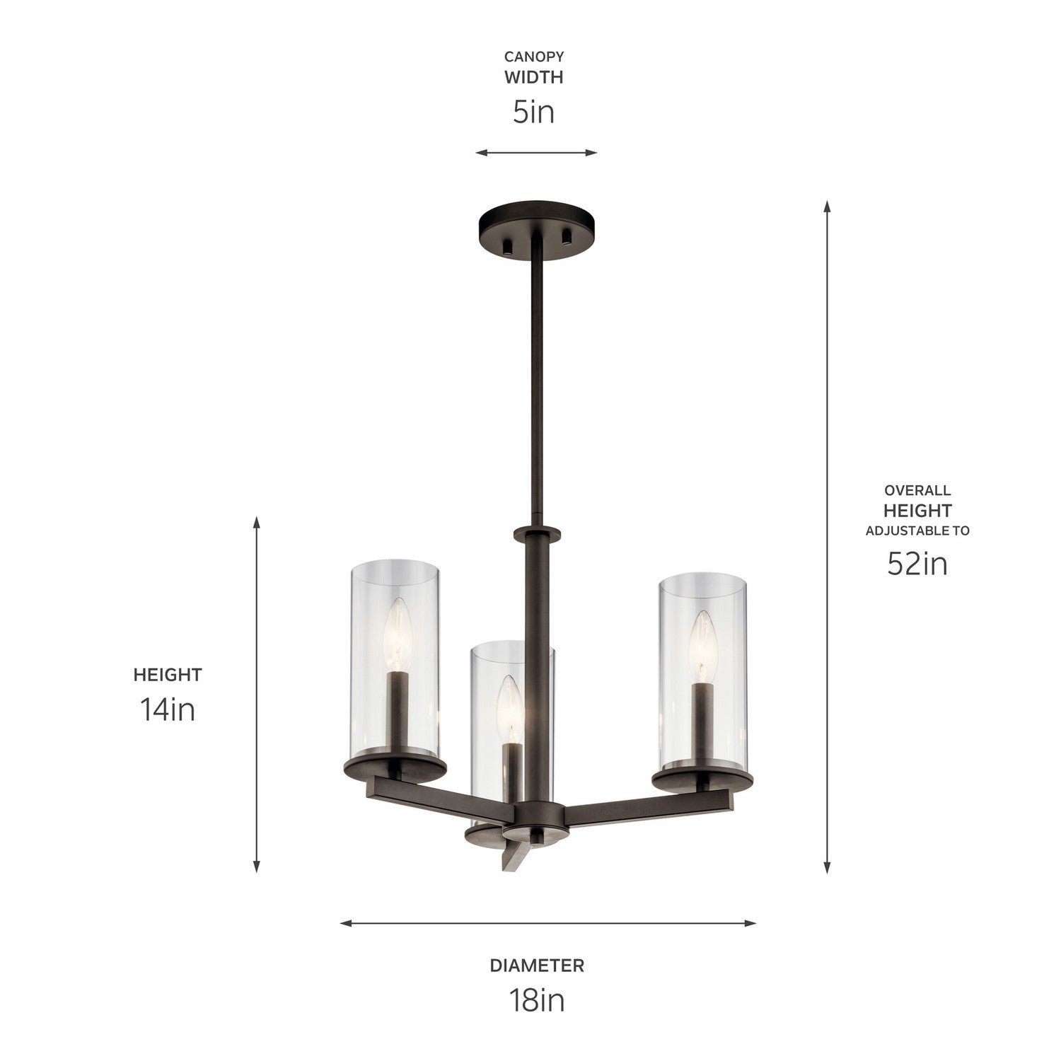 KICHLER 43997OZ Crosby 13.75" 3 Light Convertible Chandelier With Clear Glass Olde Bronze