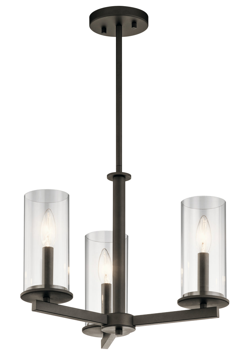 KICHLER 43997OZ Crosby 13.75" 3 Light Convertible Chandelier With Clear Glass Olde Bronze