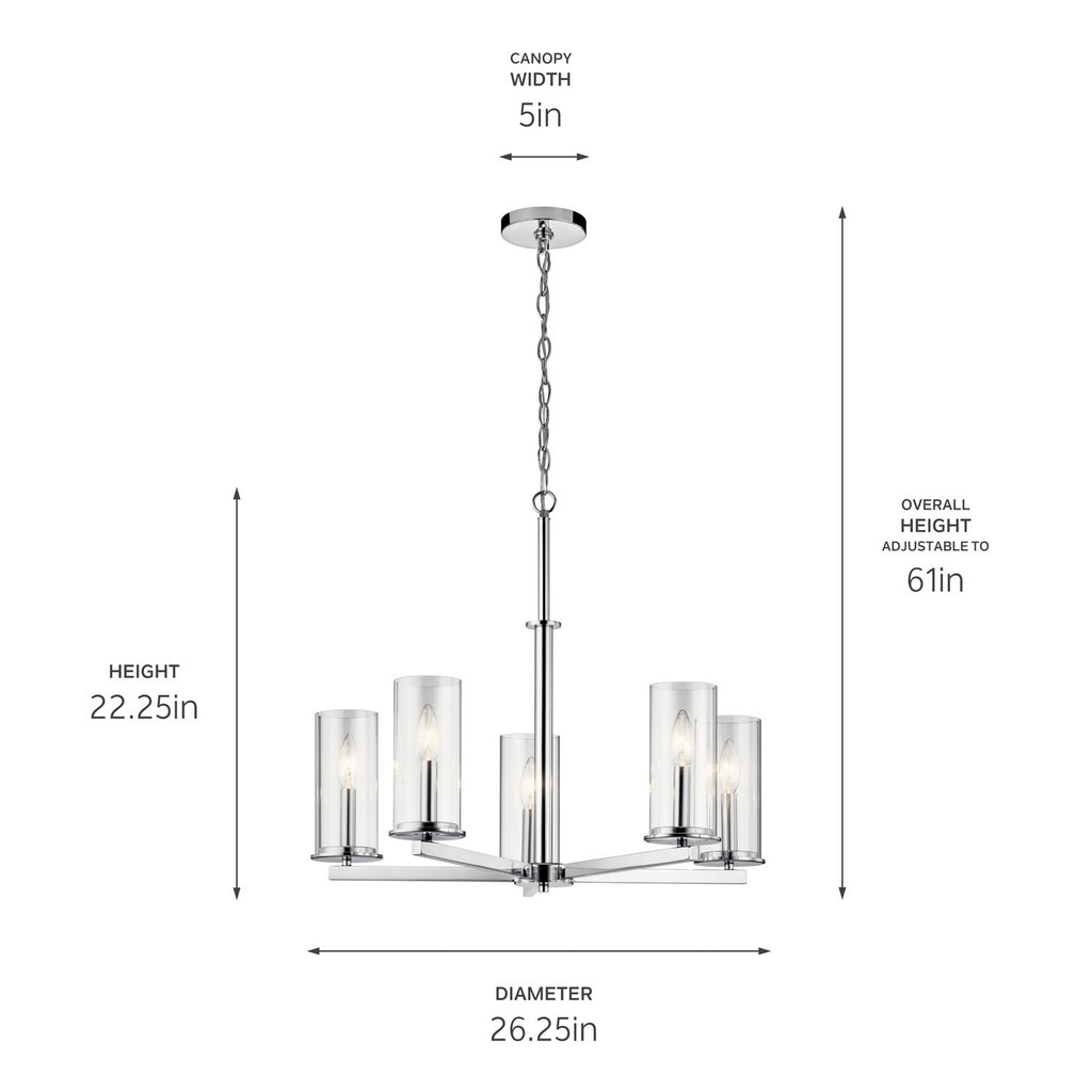 KICHLER 43999CH Crosby 22.25" 5 Light Chandelier Clear Glass Chrome