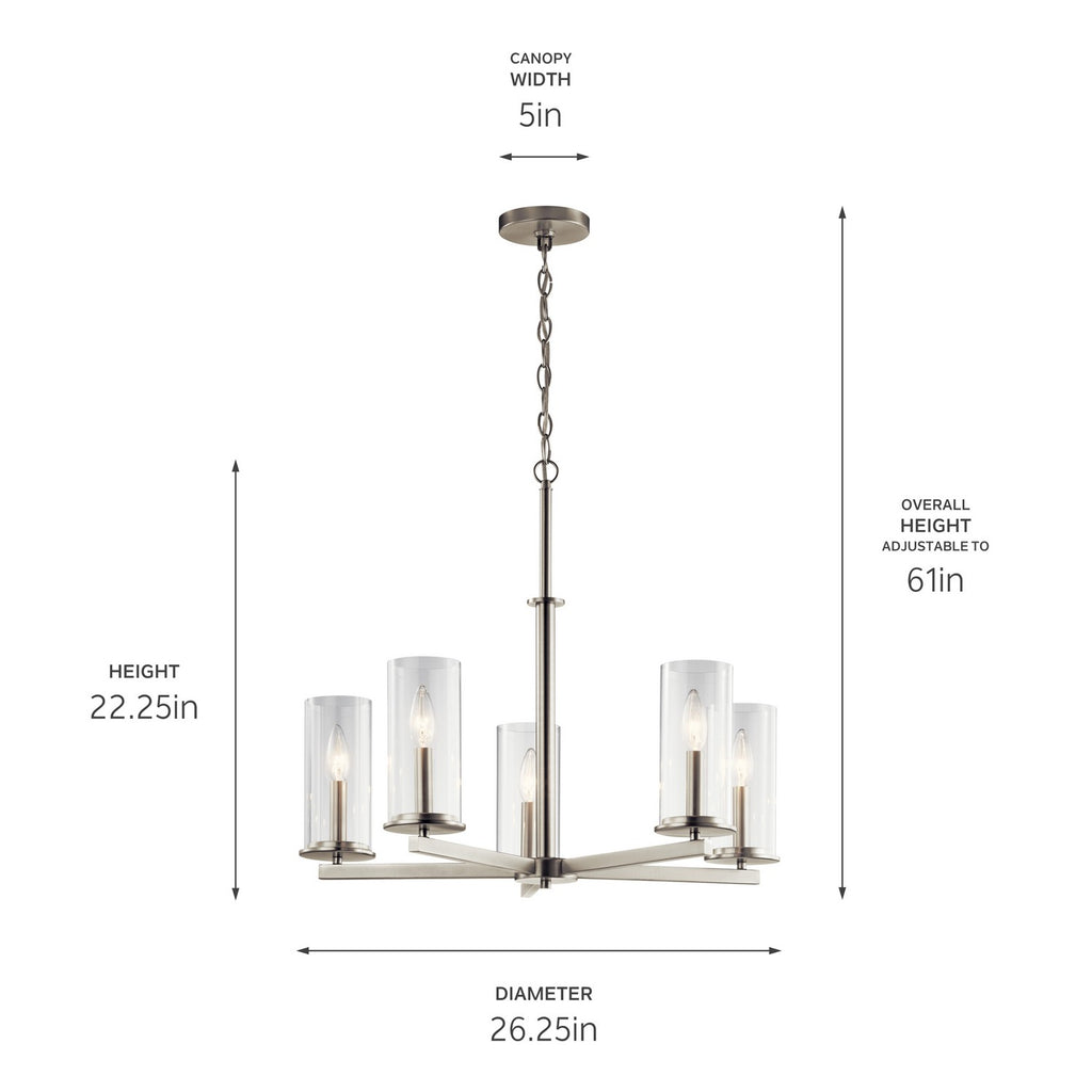 KICHLER 43999NI Crosby 22.25" 5 Light Chandelier Clear Glass Brushed Nickel