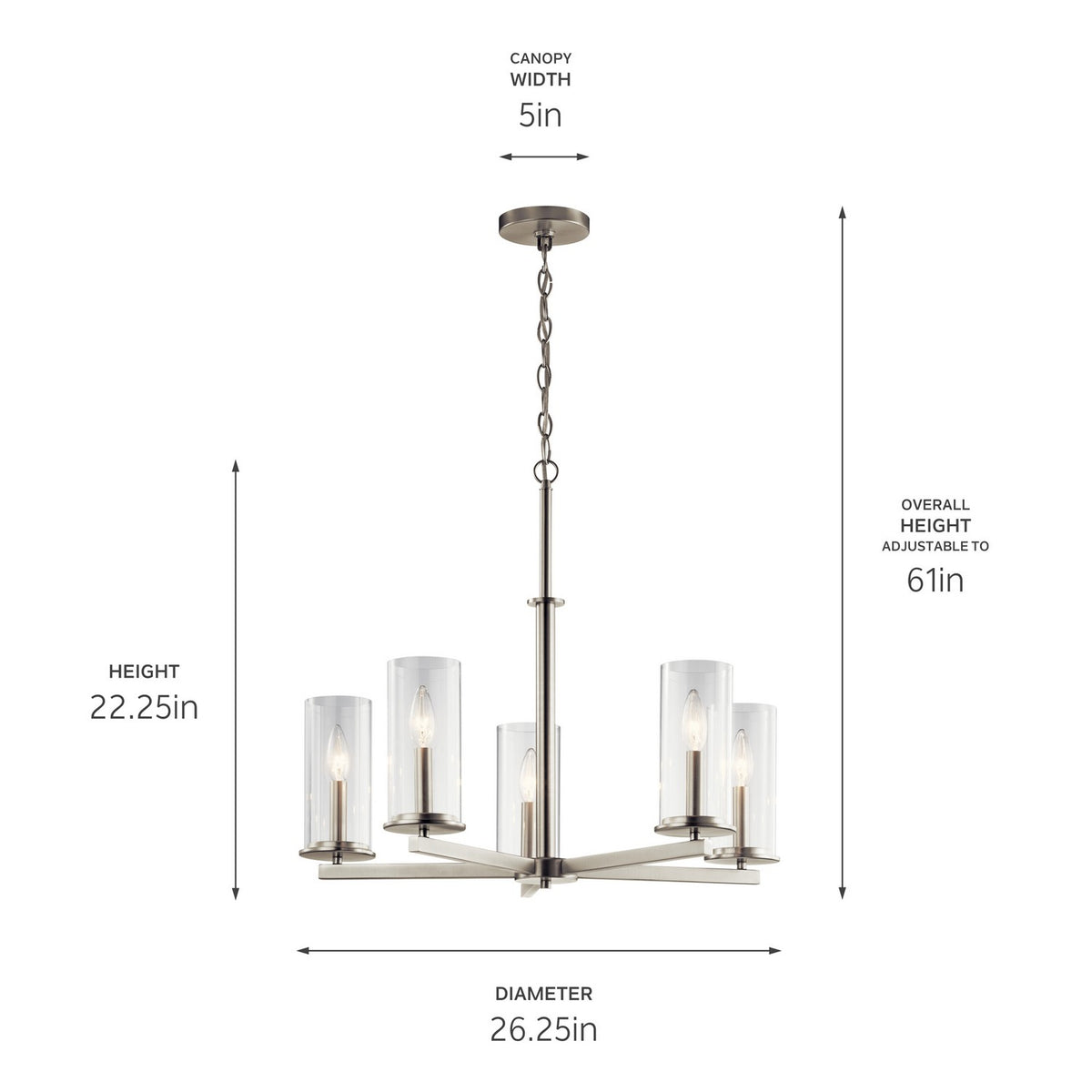 KICHLER 43999NI Crosby 22.25" 5 Light Chandelier Clear Glass Brushed Nickel
