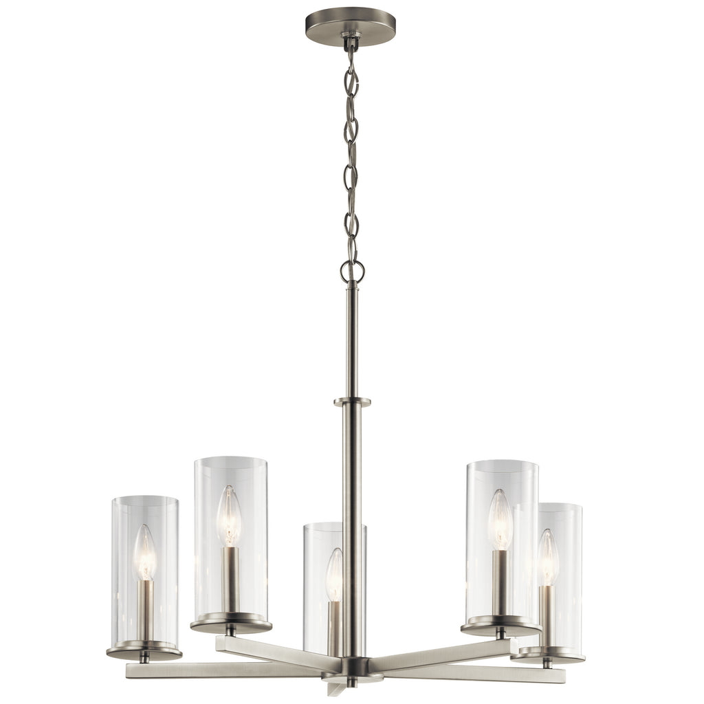 KICHLER 43999NI Crosby 22.25" 5 Light Chandelier Clear Glass Brushed Nickel