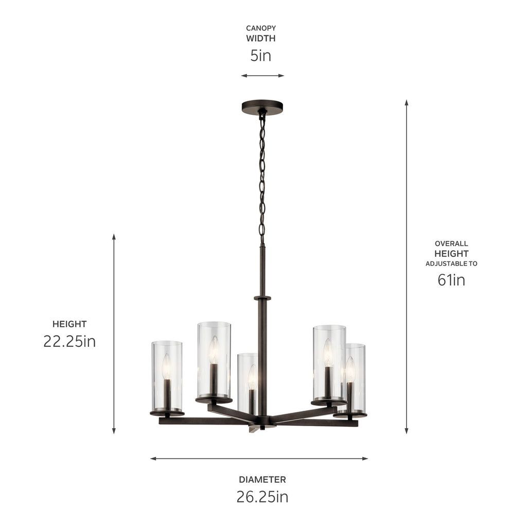 KICHLER 43999OZ Crosby 22.25" 5 Light Chandelier Clear Glass Olde Bronze
