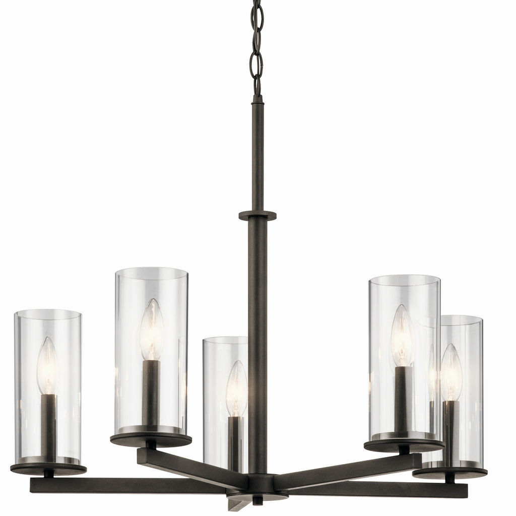KICHLER 43999OZ Crosby 22.25" 5 Light Chandelier Clear Glass Olde Bronze