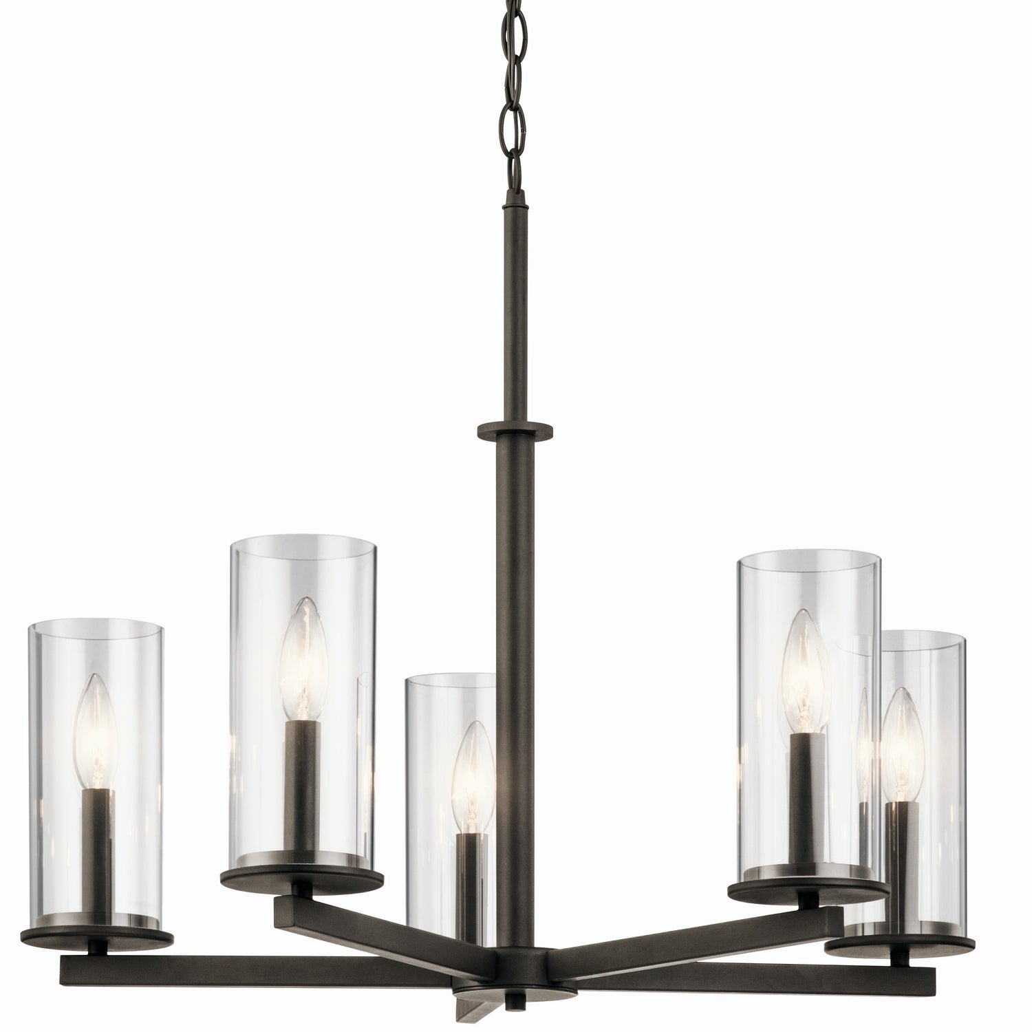 KICHLER 43999OZ Crosby 22.25" 5 Light Chandelier Clear Glass Olde Bronze