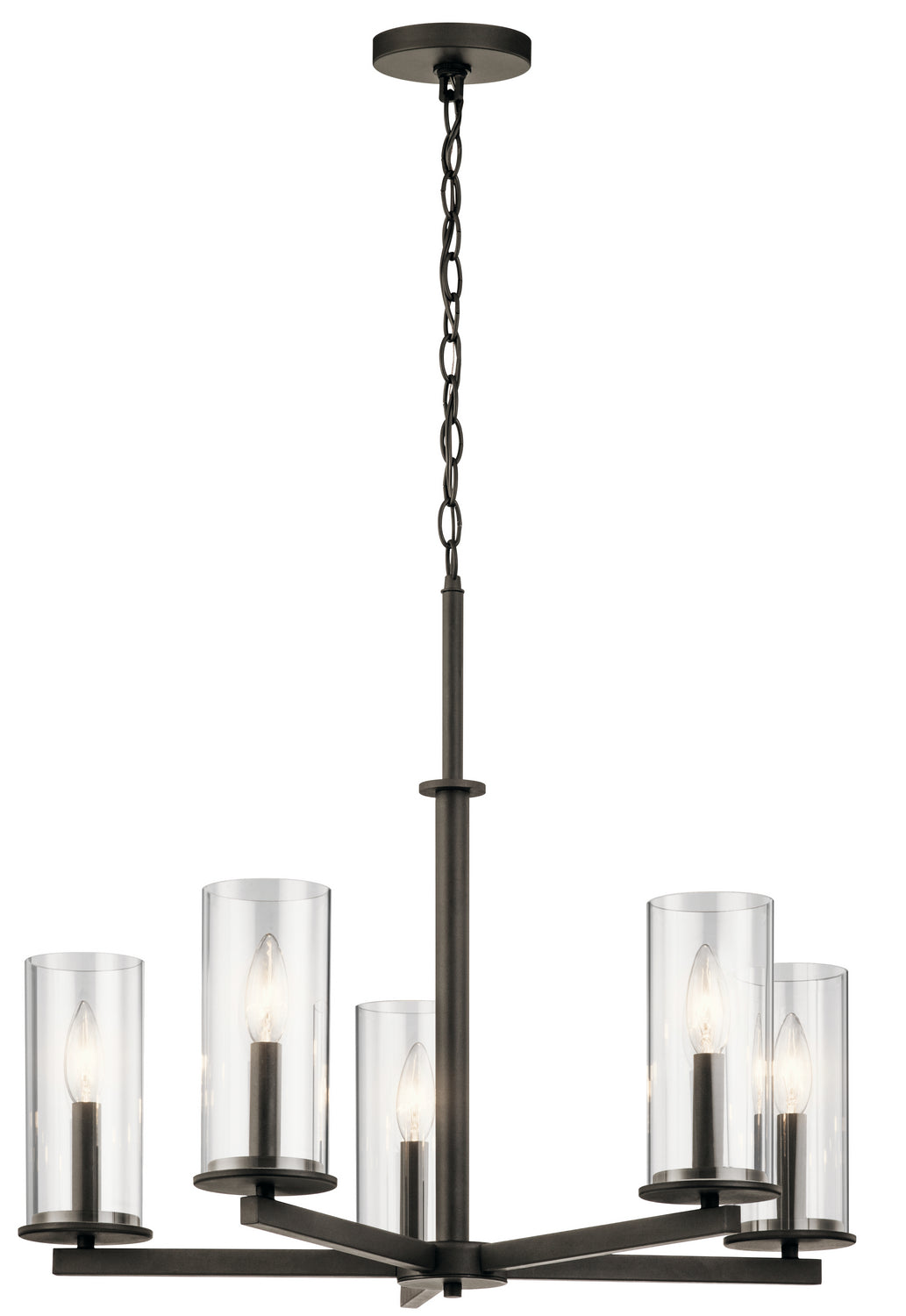 KICHLER 43999OZ Crosby 22.25" 5 Light Chandelier Clear Glass Olde Bronze