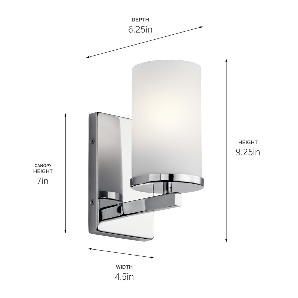 KICHLER 45495CH Crosby 9.25" 1 Light Wall Sconce With Satin Etched Cased Opal Chrome