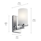 KICHLER 45495CH Crosby 9.25" 1 Light Wall Sconce With Satin Etched Cased Opal Chrome