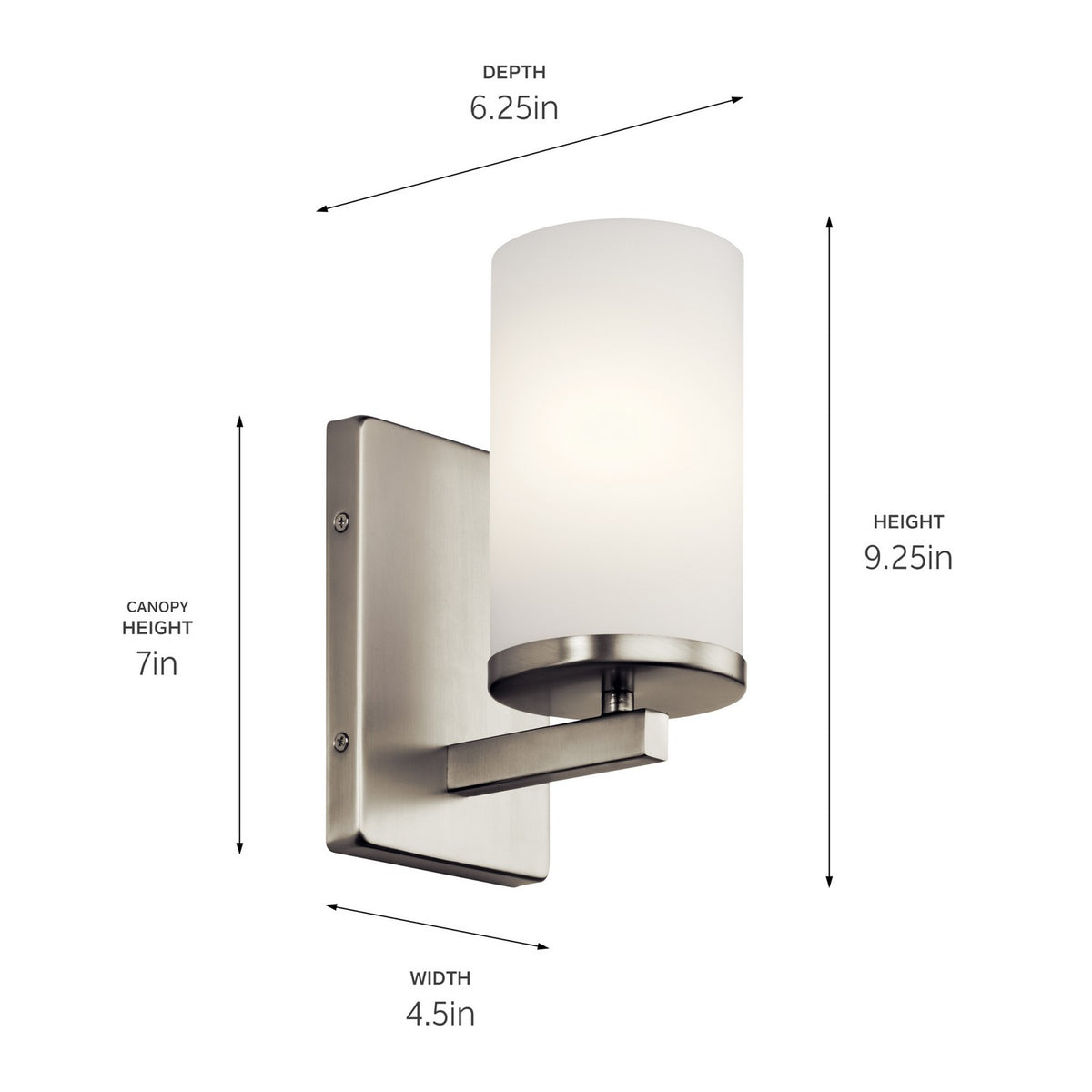 KICHLER 45495NI Crosby 9.25" 1 Light Wall Sconce With Satin Etched Cased Opal Brushed Nickel