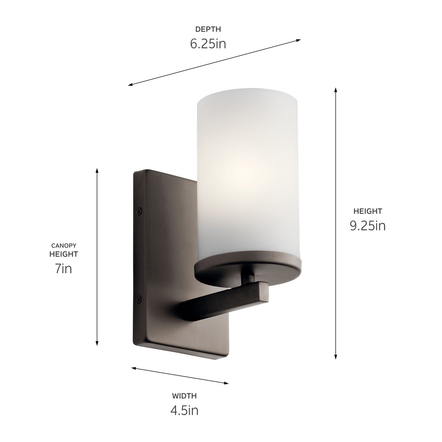 KICHLER 45495OZ Crosby 9.25" 1 Light Wall Sconce With Satin Etched Cased Opal Olde Bronze