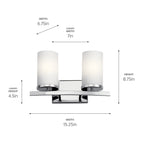 KICHLER 45496CH Crosby 15" 2 Light Vanity Light Satin Etched Cased Opal Chrome