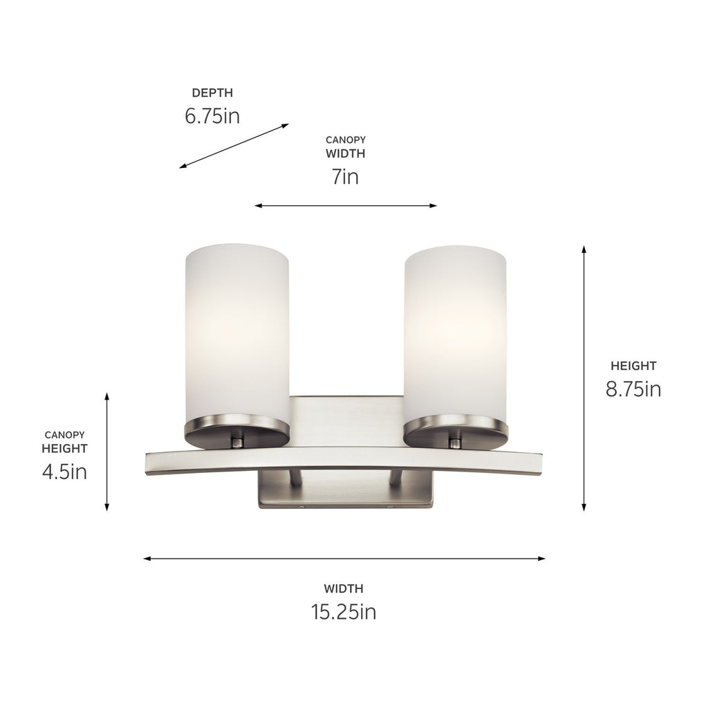 KICHLER 45496NI Crosby 15" 2 Light Vanity Light Satin Etched Cased Opal Brushed Nickel