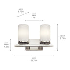 KICHLER 45496NI Crosby 15" 2 Light Vanity Light Satin Etched Cased Opal Brushed Nickel