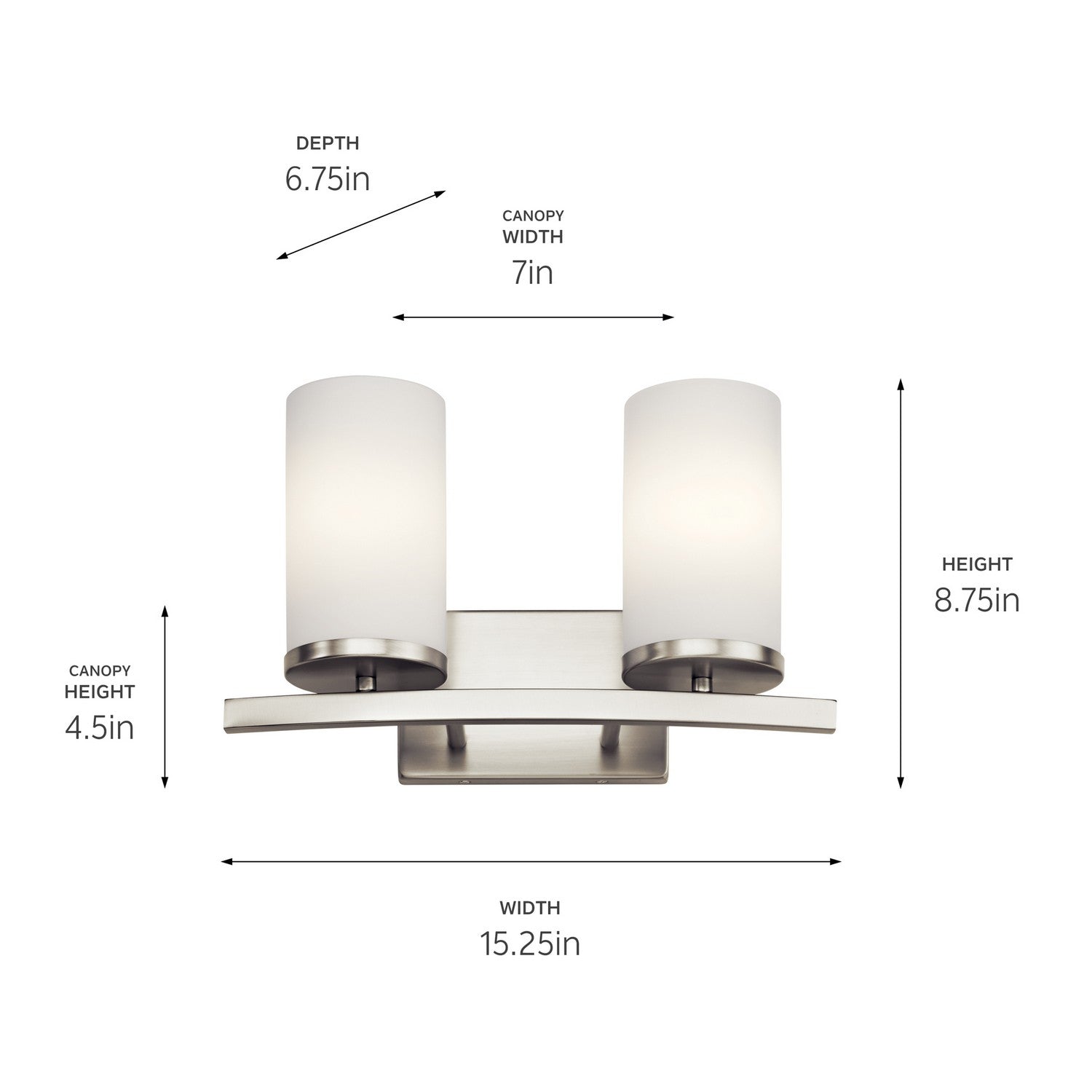 KICHLER 45496NI Crosby 15" 2 Light Vanity Light Satin Etched Cased Opal Brushed Nickel
