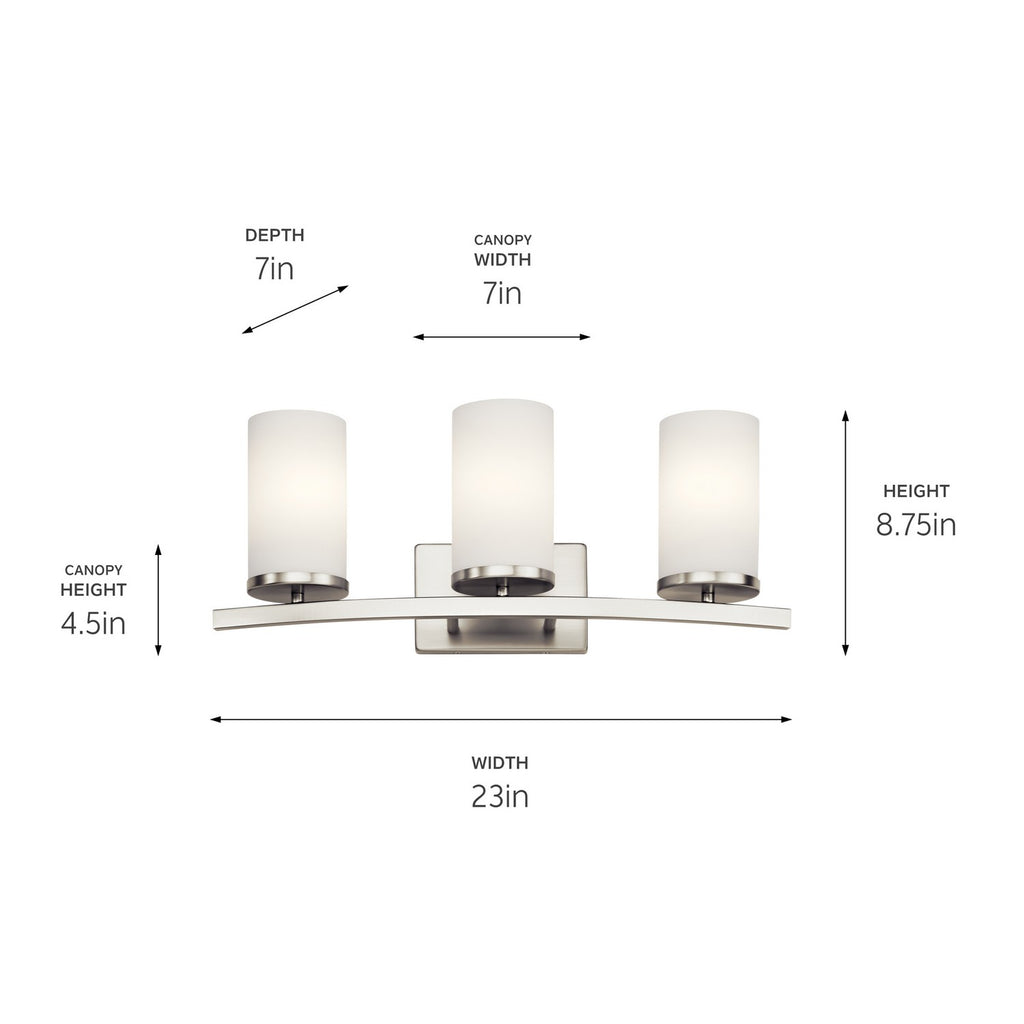 KICHLER 45497NI Crosby 23" 3 Light Vanity Light Satin Etched Cased Opal Brushed Nickel