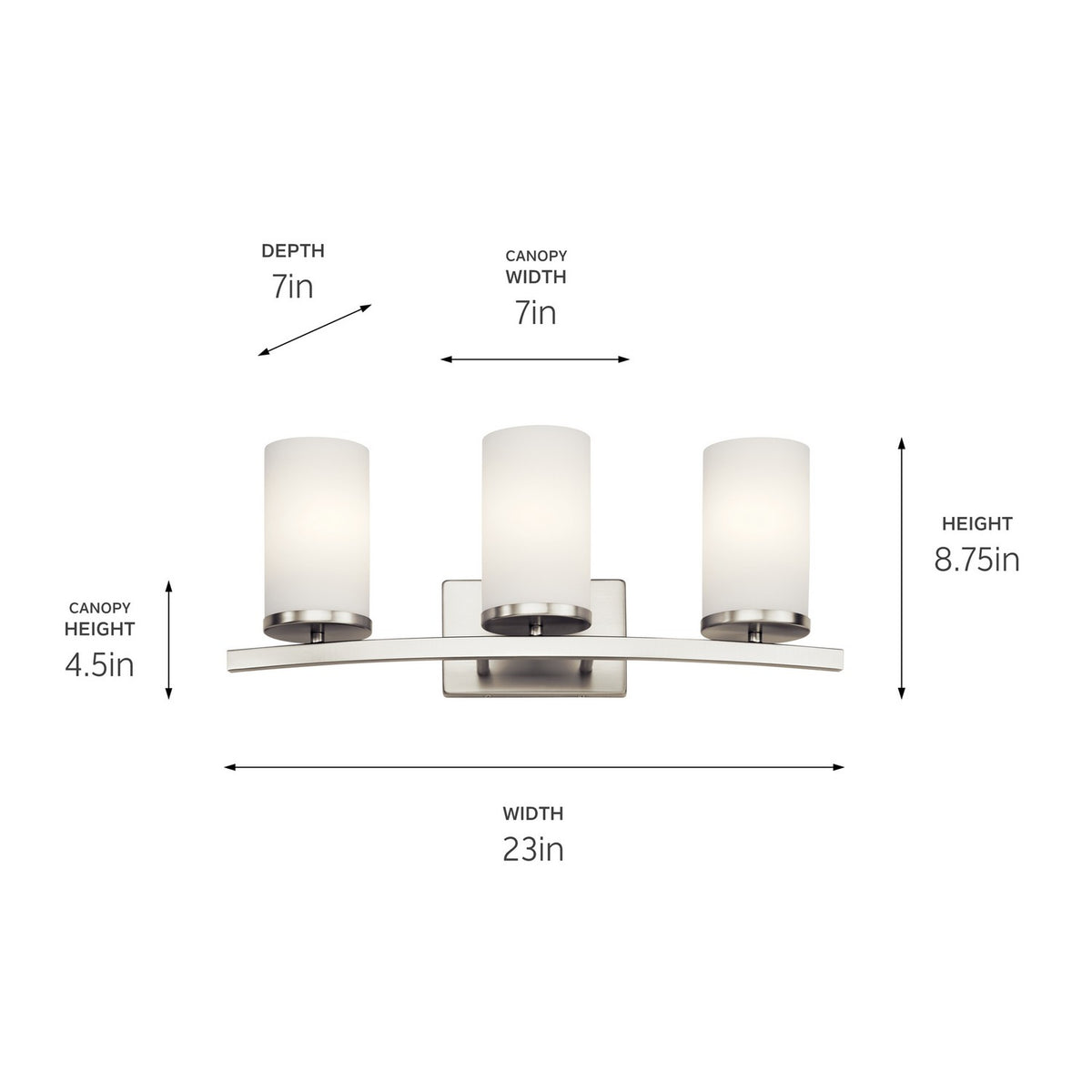 KICHLER 45497NI Crosby 23" 3 Light Vanity Light Satin Etched Cased Opal Brushed Nickel