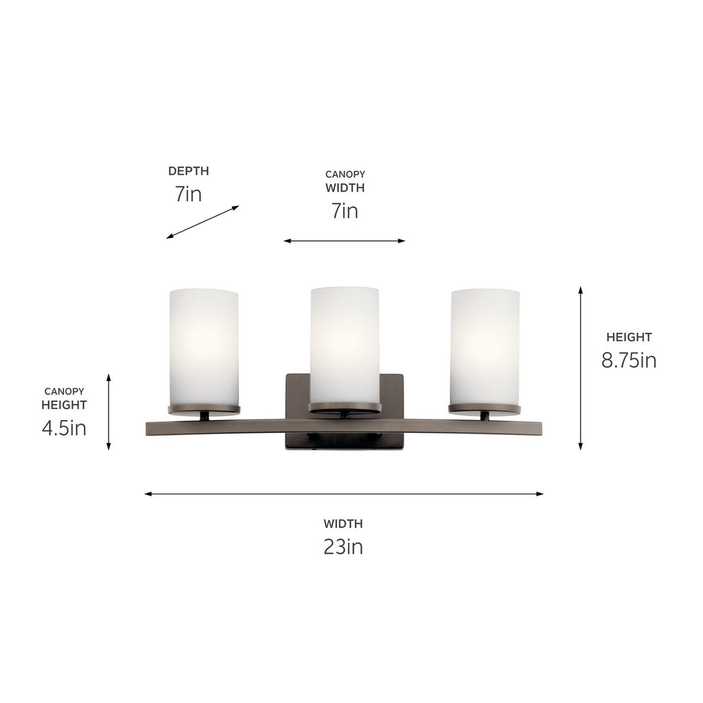 KICHLER 45497OZ Crosby 23" 3 Light Vanity Light Satin Etched Cased Opal Olde Bronze