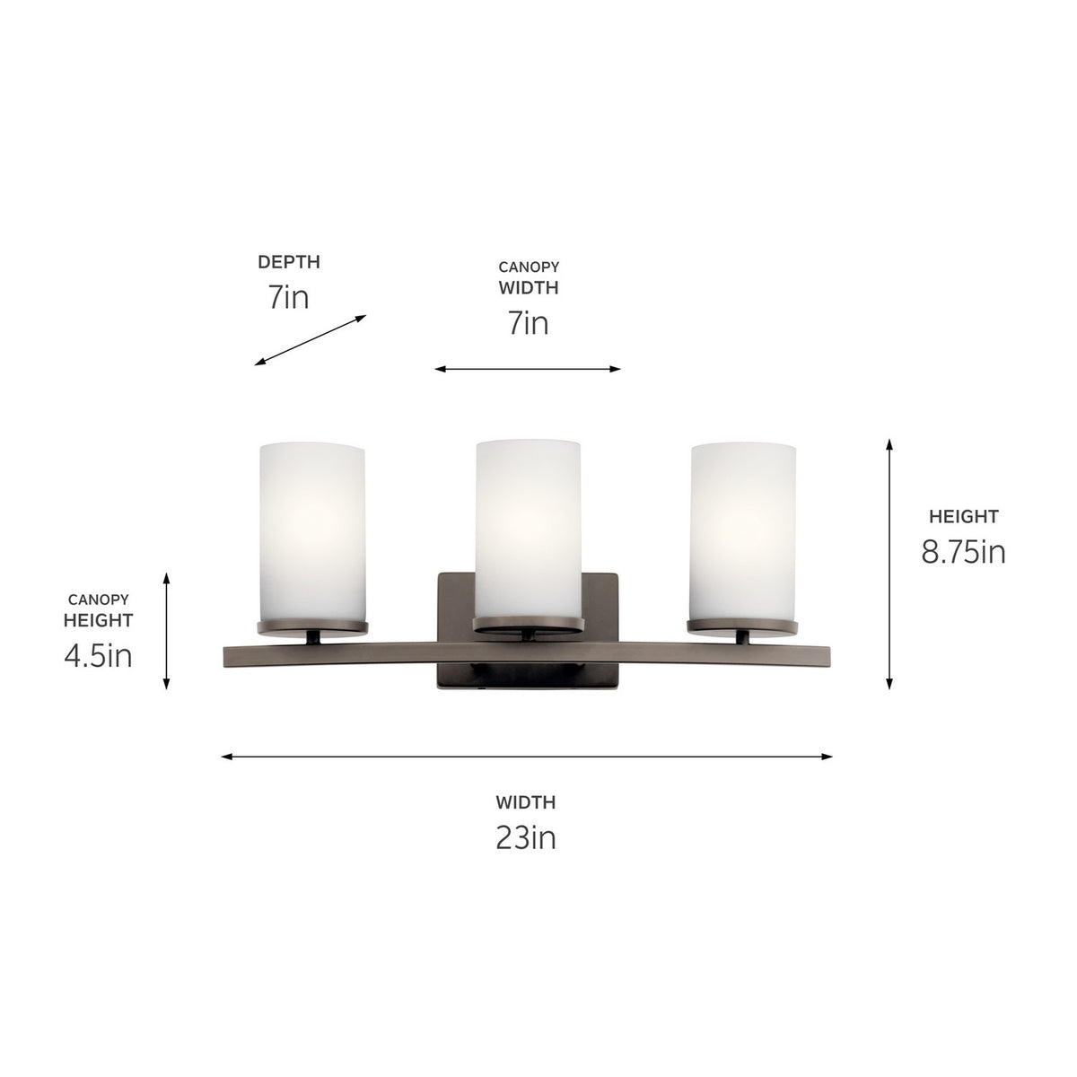 KICHLER 45497OZ Crosby 23" 3 Light Vanity Light Satin Etched Cased Opal Olde Bronze