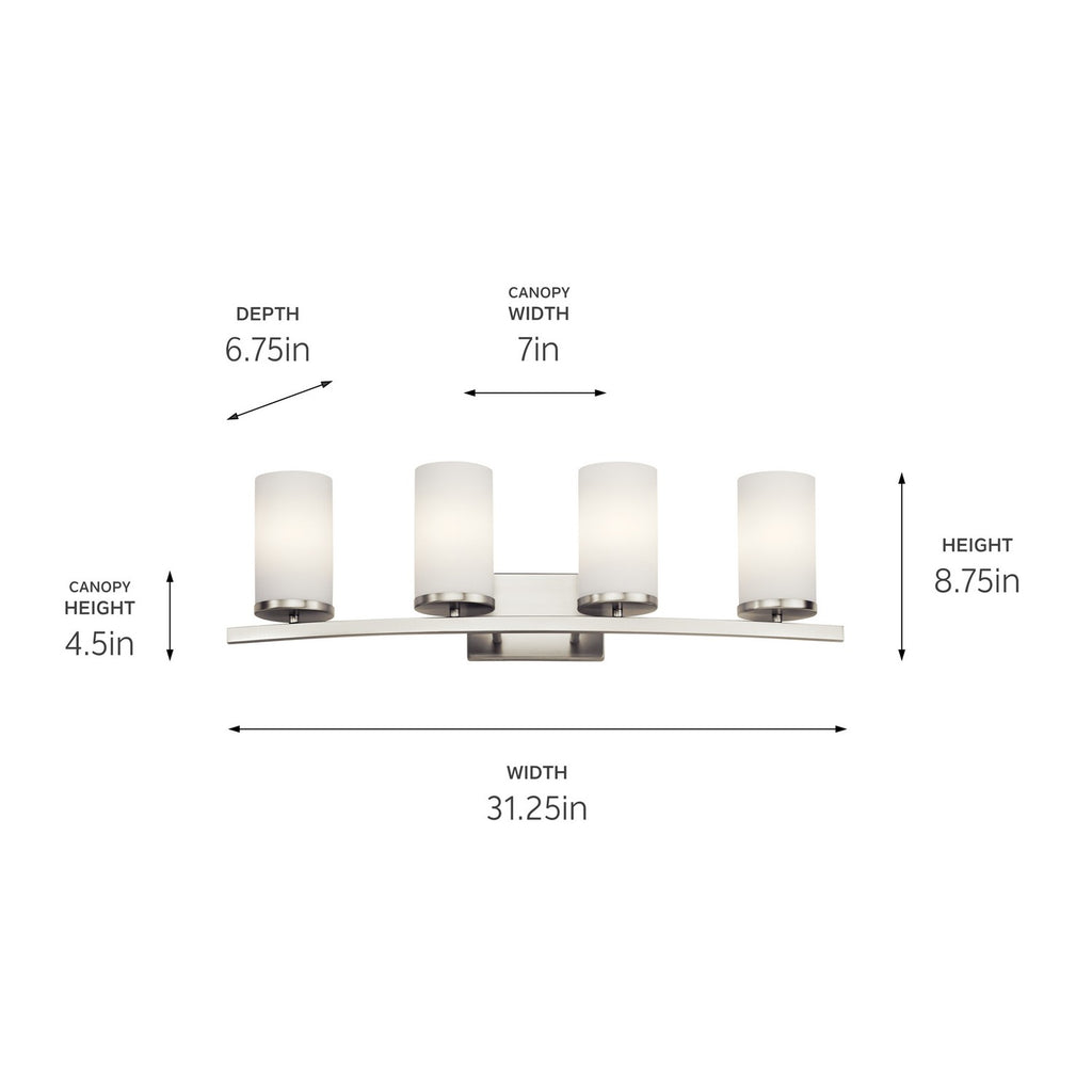 KICHLER 45498NI Crosby 31" 4 Light Vanity Light Satin Etched Cased Opal Brushed Nickel
