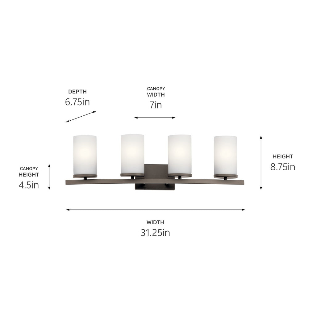 KICHLER 45498OZ Crosby 31" 4 Light Vanity Light Satin Etched Cased Opal Olde Bronze