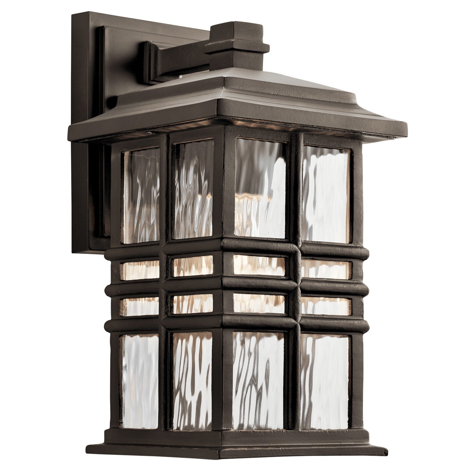 KICHLER 49829OZ Beacon Square 12" 1 Light Outdoor Wall Light With Clear Hammered Glass In Olde Bronze