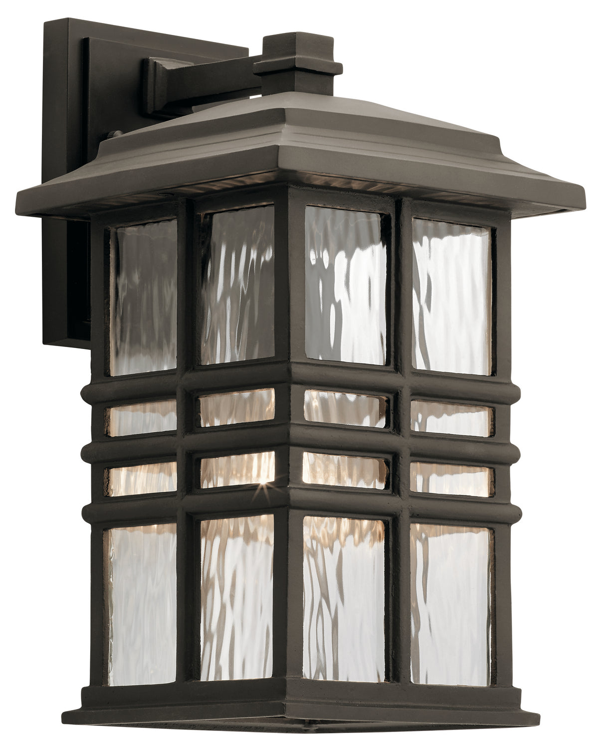 KICHLER 49830OZ Beacon Square 14.25" 1 Light Outdoor Wall Light With Clear Hammered Glass In Olde Bronze