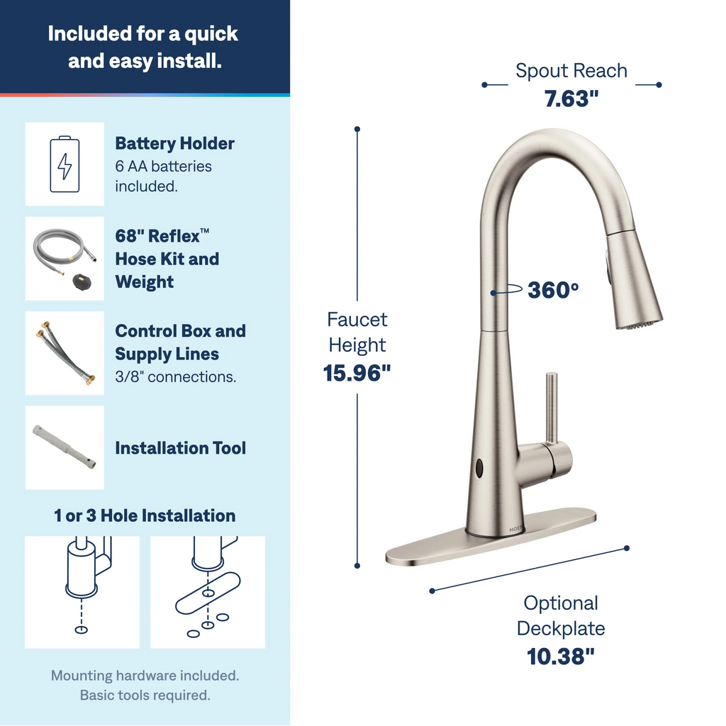 MOEN 7864EWSRS Sleek Motionsense Wave One-Handle Pulldown Touchless Kitchen Faucet - Spot Resist Stainless