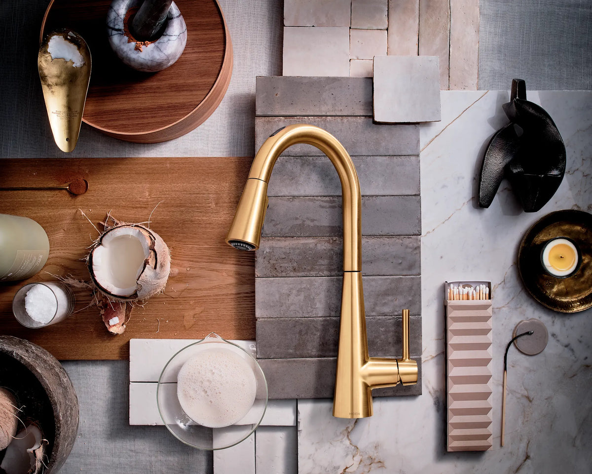 MOEN 7864EVBG Sleek Smart Pulldown Touchless Kitchen Faucet - Brushed Gold