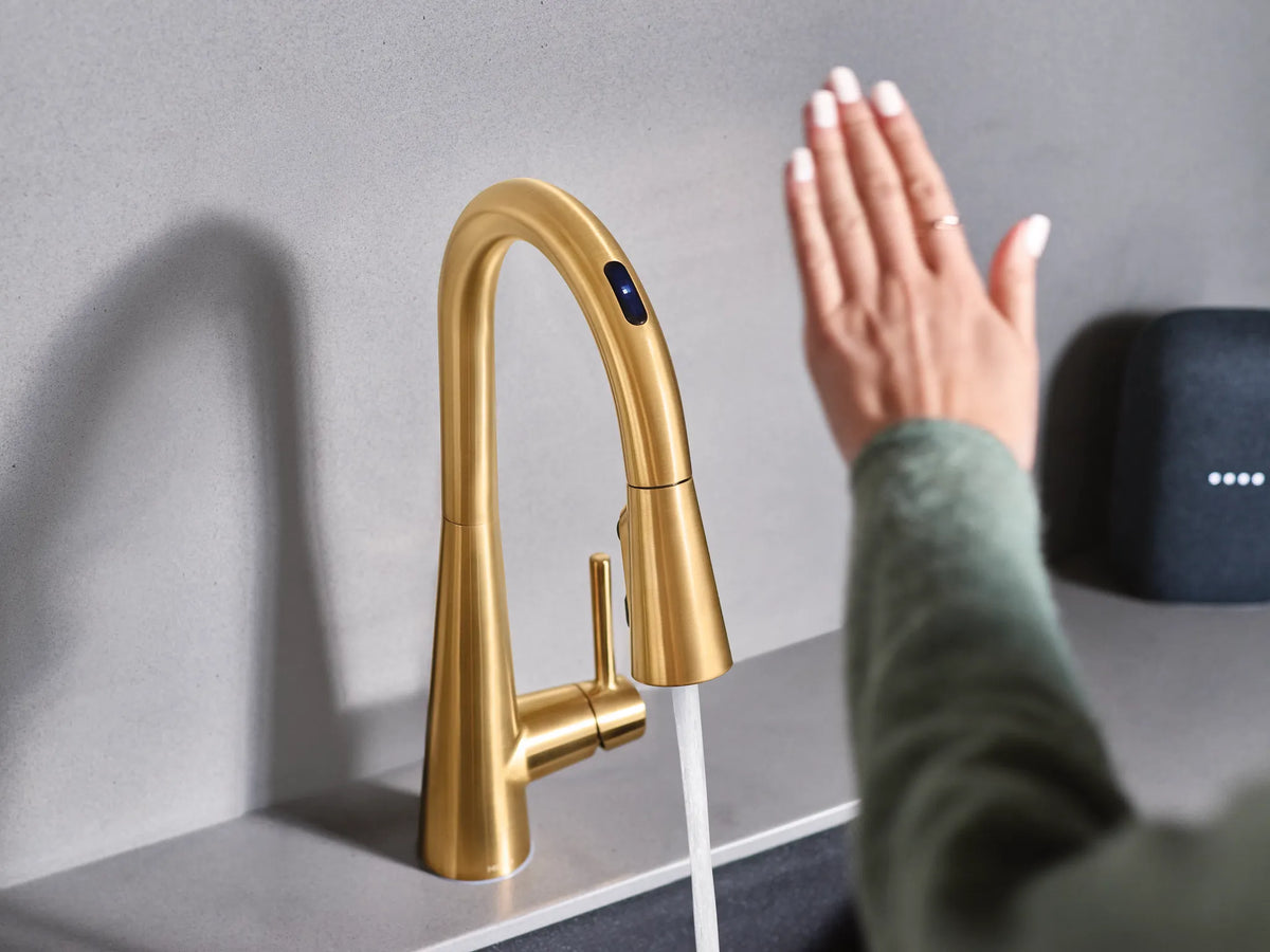 MOEN 7864EVBG Sleek Smart Pulldown Touchless Kitchen Faucet - Brushed Gold