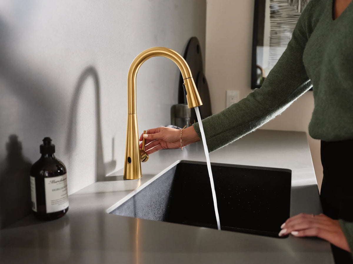 MOEN 7864EWBG Sleek Motionsense Wave One-Handle Pulldown Touchless Kitchen Faucet - Brushed Gold