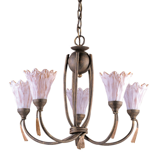 ELK SHOWROOM 7986/5 Villa D-Eleganza 5-Light Chandelier in Olde World Finish with Floral-look Shades