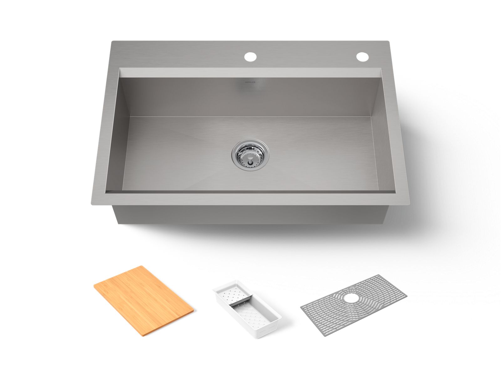 KOHLER K-80084-2PC-NA Task 33" Top-/Undermount Single-Bowl Workstation Kitchen Sink - Stainless Steel