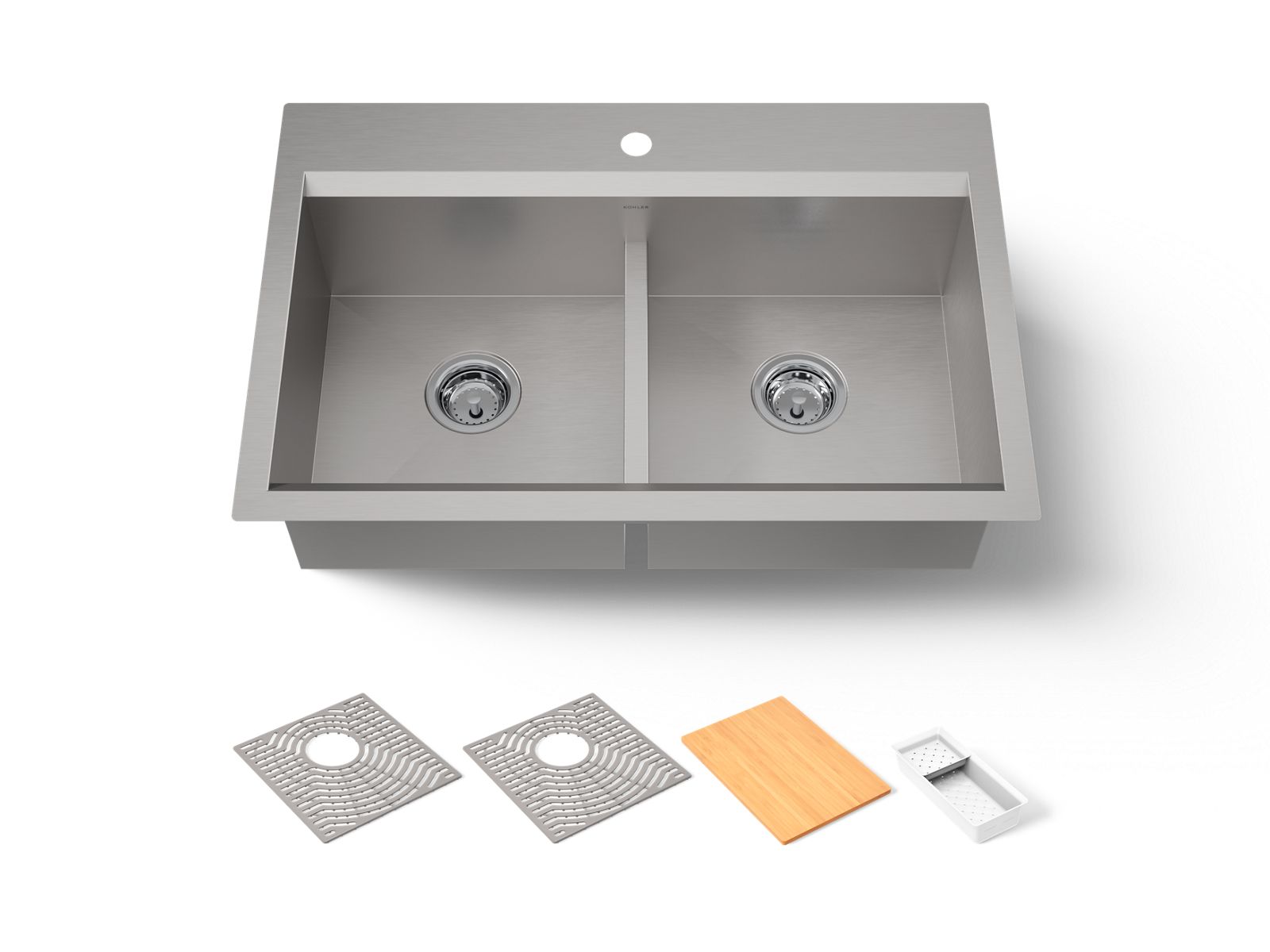 KOHLER K-80085-1PC-NA Task Smart Divide Smart Divide 33" Top-/Undermount Double-Bowl Workstation Kitchen Sink - Stainless Steel