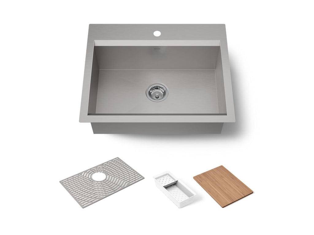 KOHLER K-80086-1PC-NA Task 27" Top-/Undermount Single-Bowl Workstation Kitchen Sink - Stainless Steel
