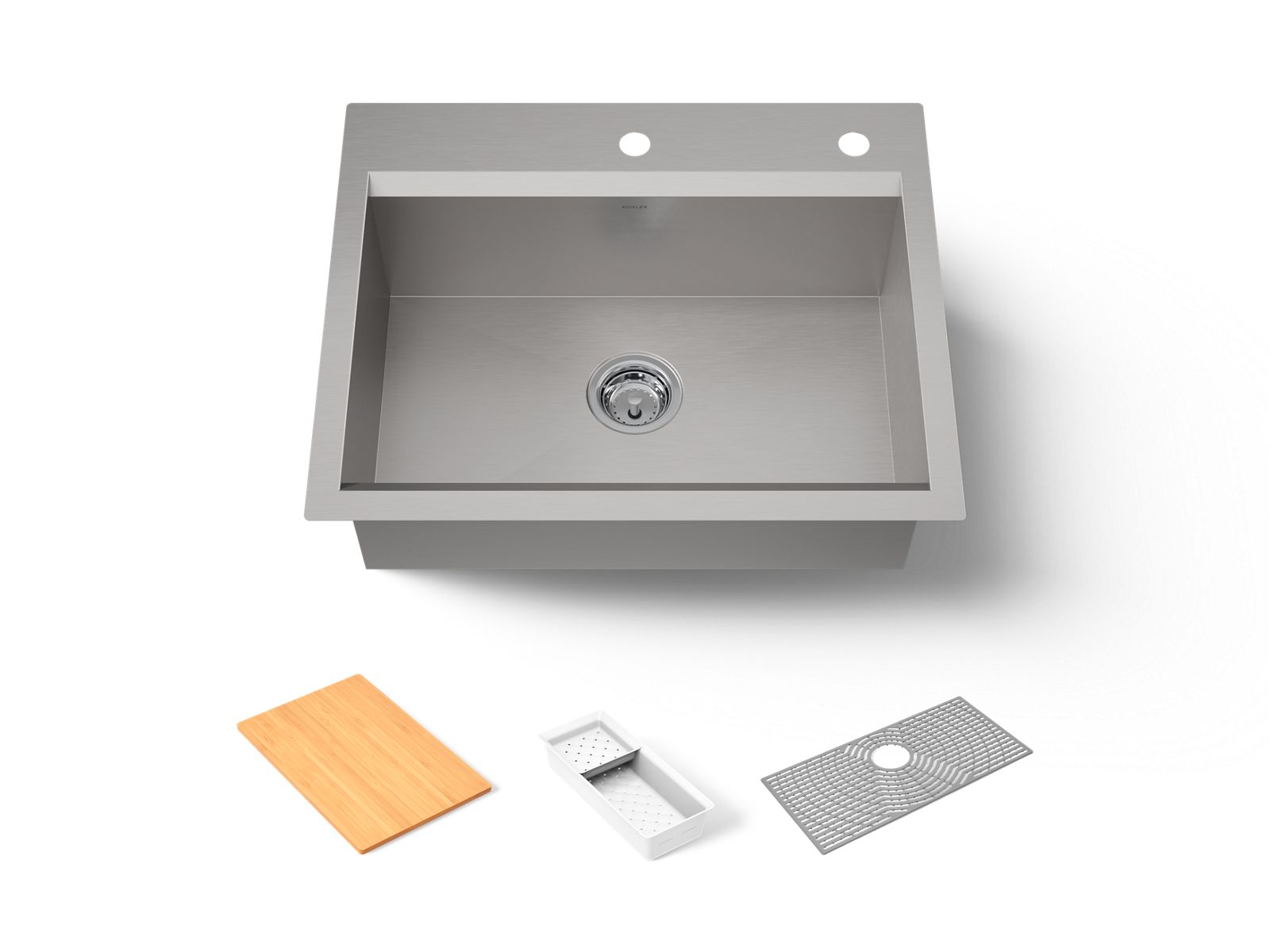 KOHLER K-80086-2PC-NA Task 27" Top-/Undermount Single-Bowl Workstation Kitchen Sink - Stainless Steel