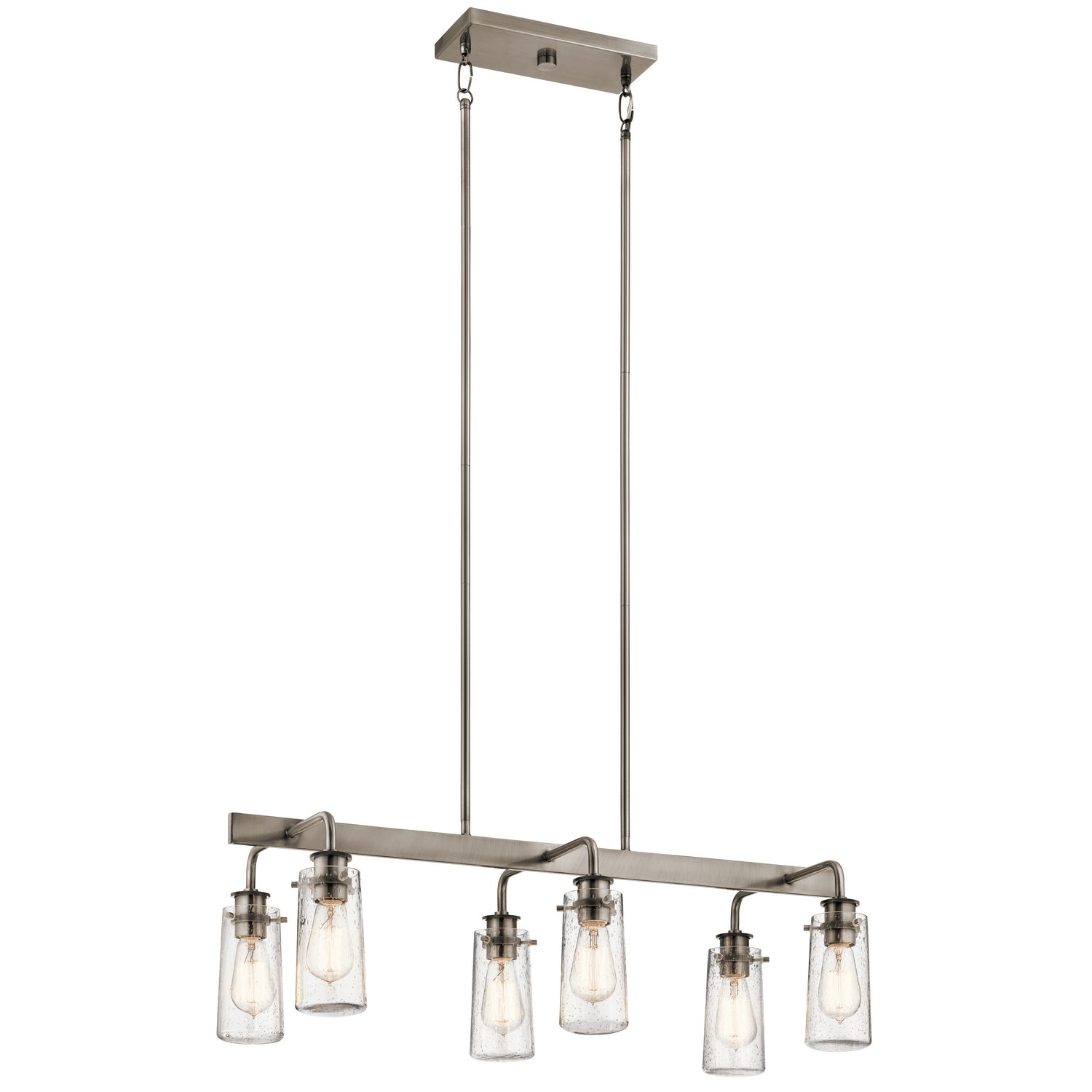 KICHLER 43059CLP Braelyn 11.25" 6 Light Linear Chandelier With Clear Seeded Glass Classic Pewter
