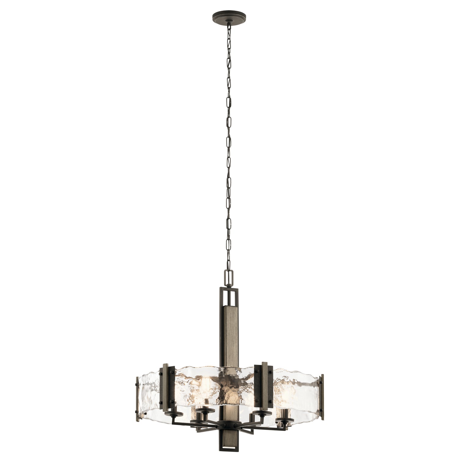 KICHLER 43895OZ Aberdeen 26" 6 Light Chandelier With Piastra Glass In Olde Bronze And Distressed Antique Gray With Rust Accents