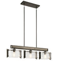 KICHLER 43896OZ Aberdeen 9.75" 3 Light Linear Chandelier With Piastra Glass In Olde Bronze And Distressed Antique Gray With Rust Accents