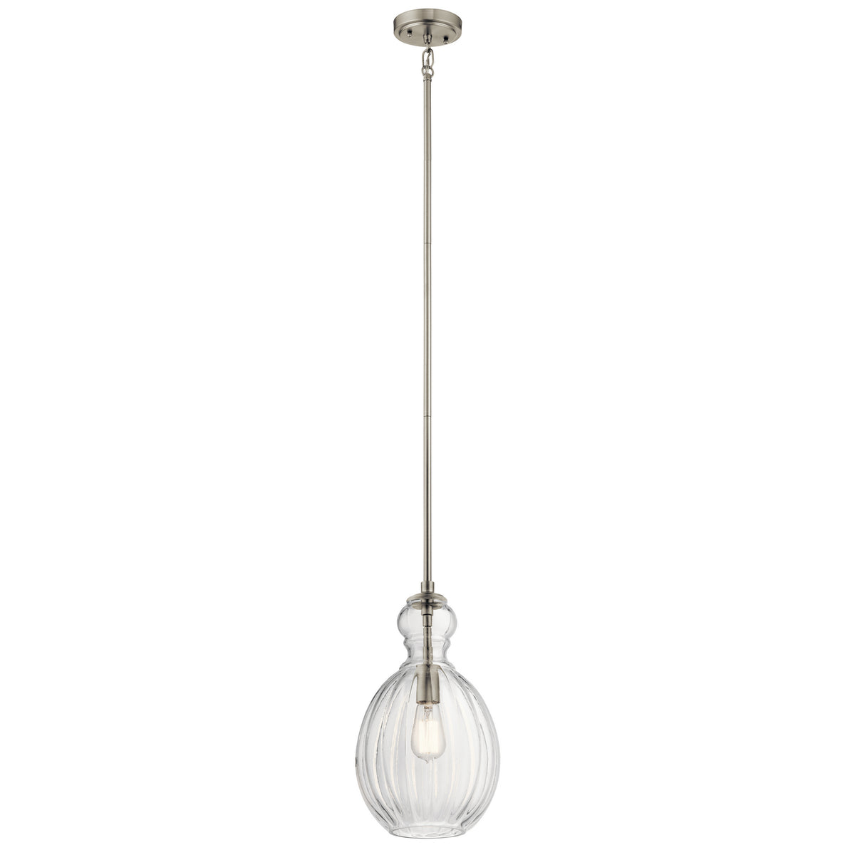 KICHLER 43953NI Riviera 16" 1 Light Pendant With Clear Ribbed Glass In Brushed Nickel