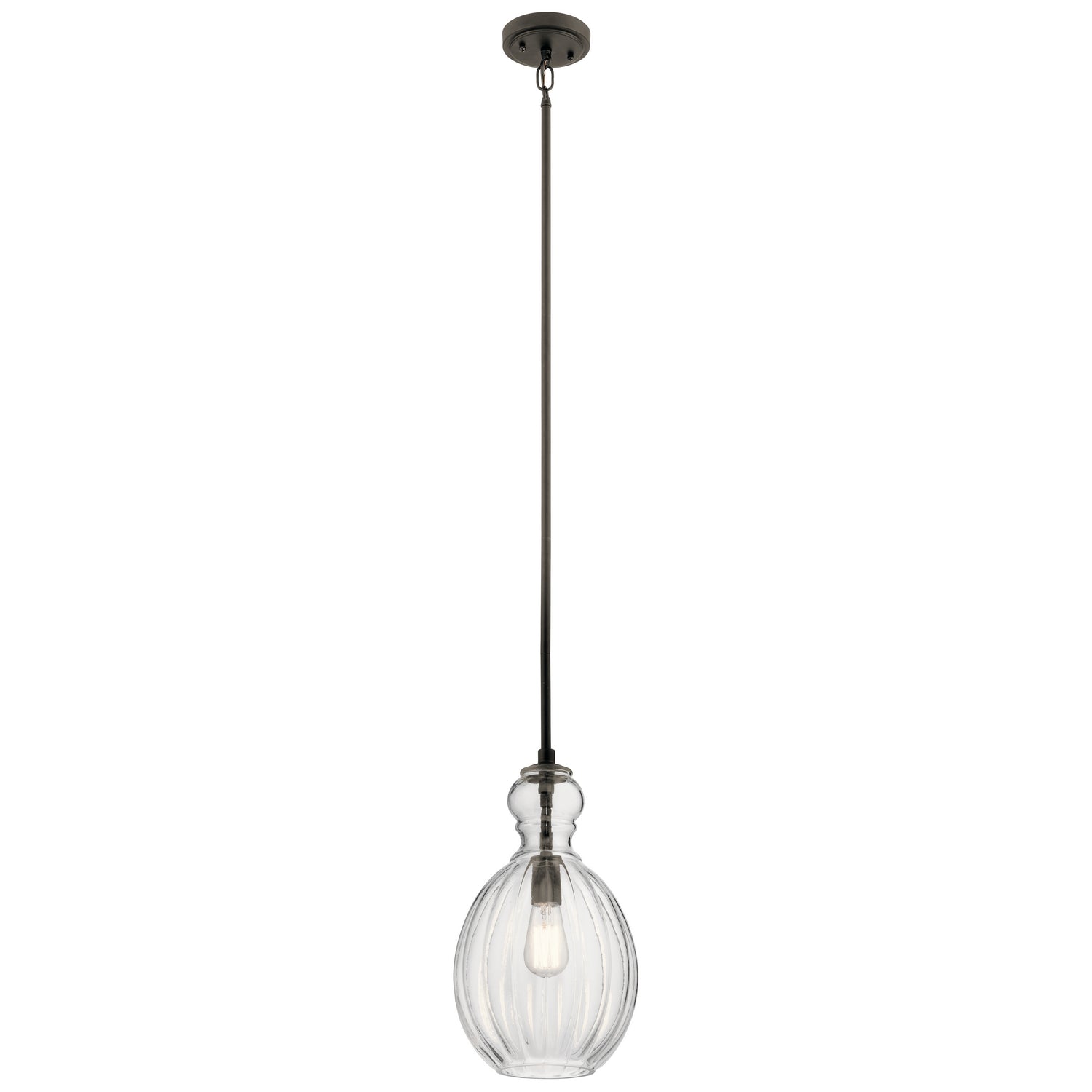 KICHLER 43953OZ Riviera 16" 1 Light Pendant With Clear Ribbed Glass In Olde Bronze