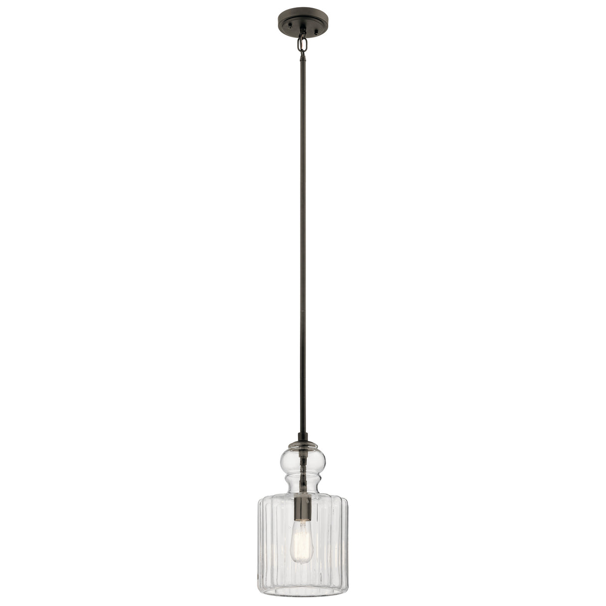 KICHLER 43954OZ Riviera 13.75" 1 Light Pendant With Clear Ribbed Glass In Olde Bronze