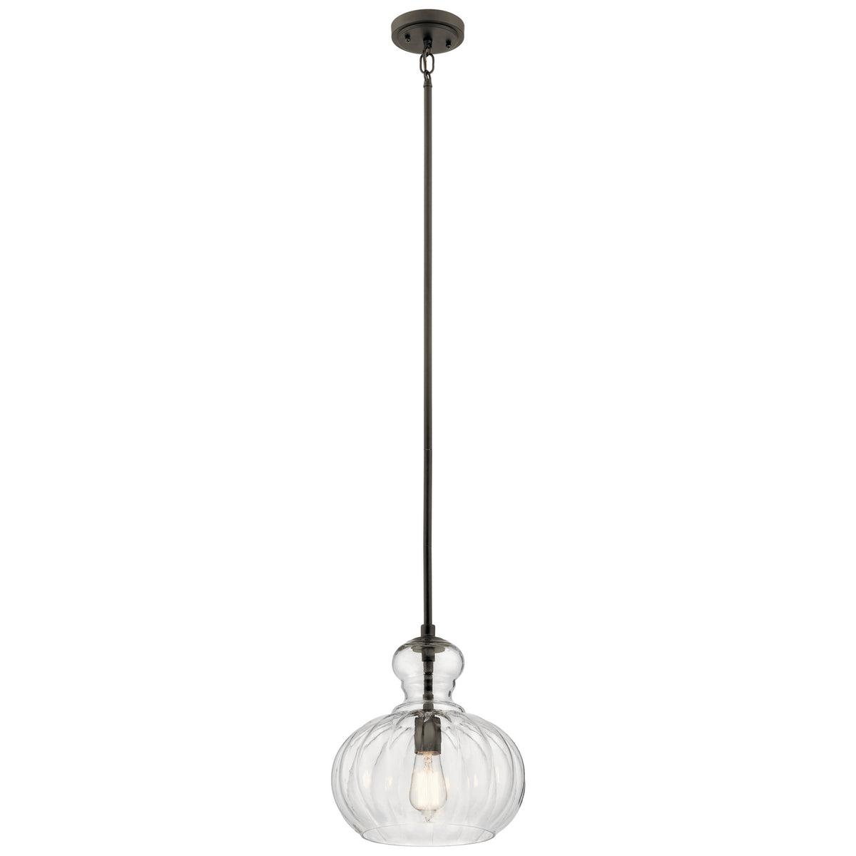 KICHLER 43955OZ Riviera 13" 1 Light Pendant With Clear Ribbed Glass In Olde Bronze