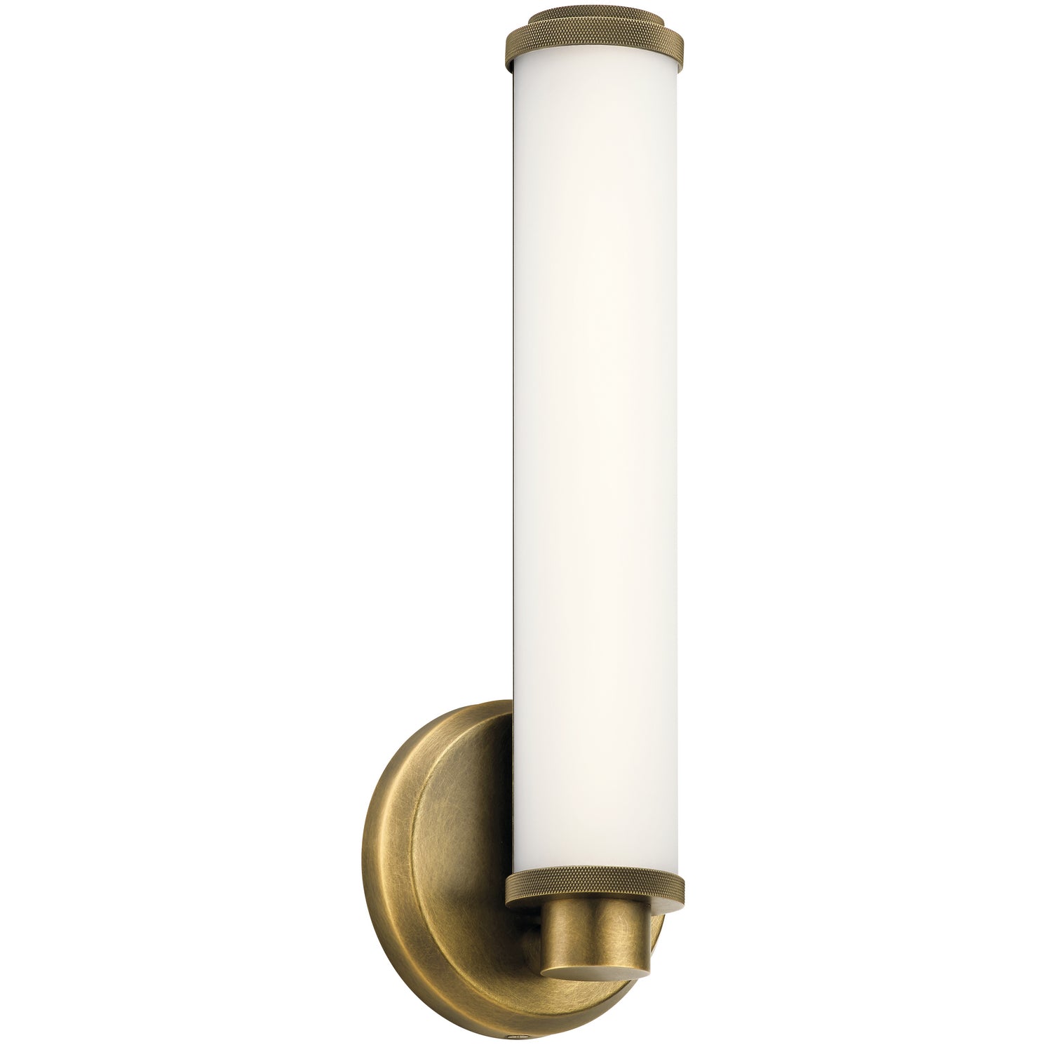KICHLER 45686NBRLED Indeco 14.5" Led Linear Vanity Light With Satin Etched White Glass In Natural Brass