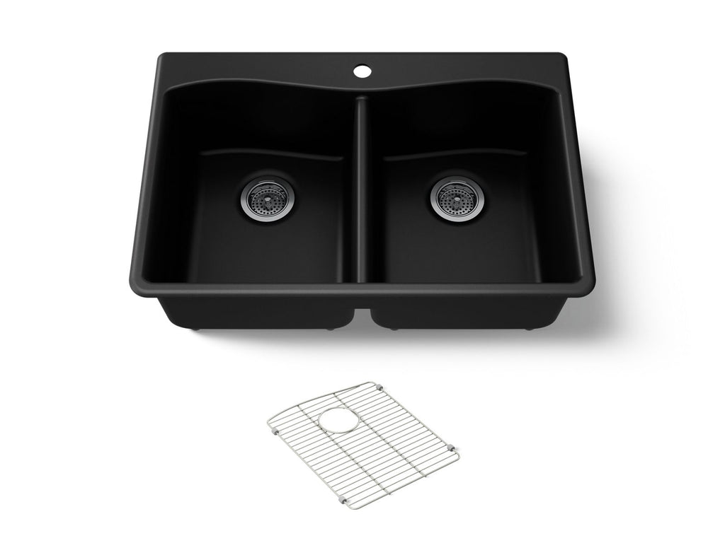 KOHLER K-8185-1-CM1 Kennon 33" Top-/Undermount Double-Bowl Kitchen Sink - Matte Black