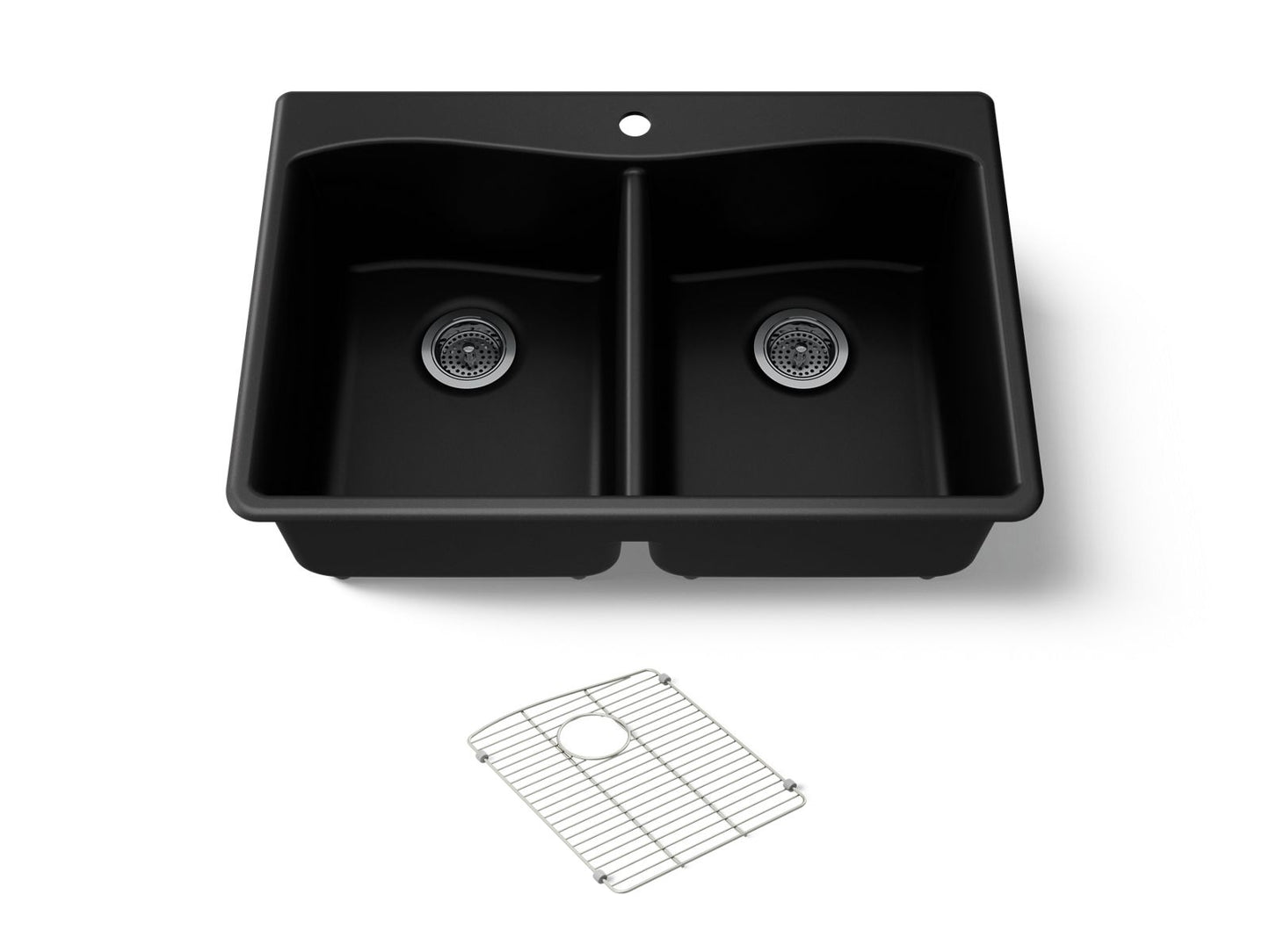KOHLER K-8185-1-CM1 Kennon 33" top-/undermount double-bowl kitchen sink - Matte Black